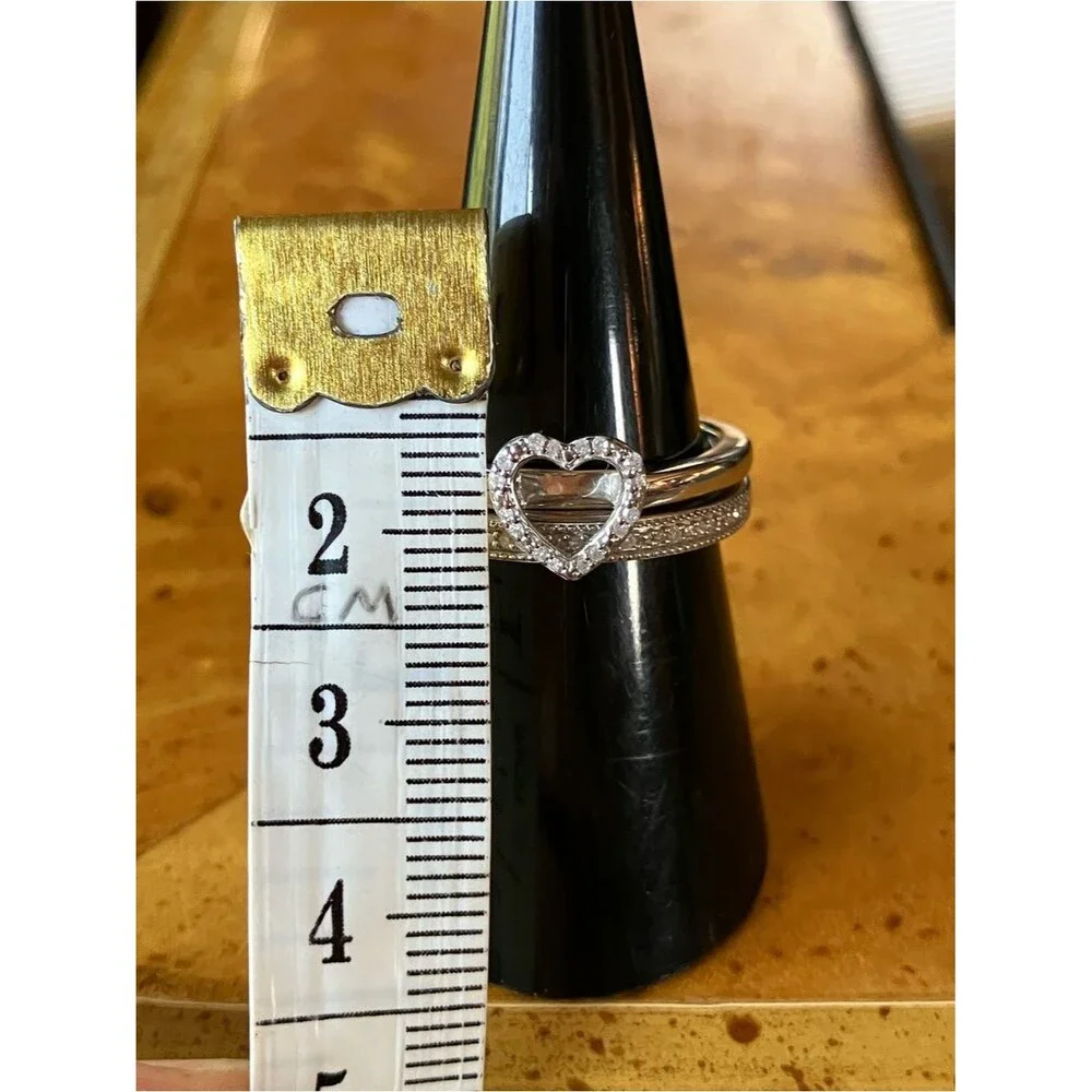 Natural White Diamond Heart Ring Set Size 6.75